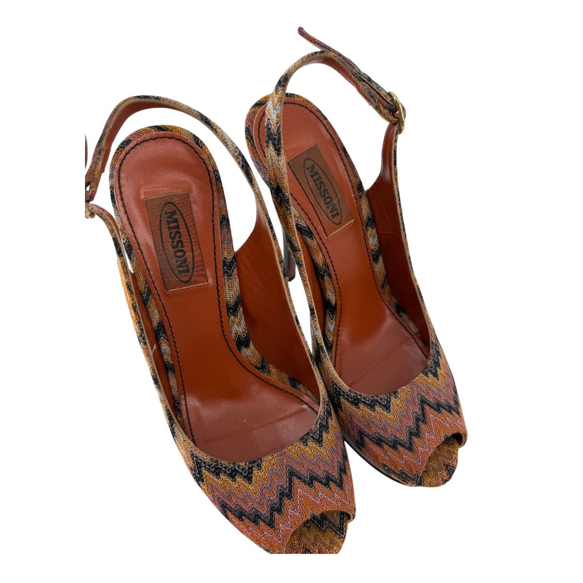 Missoni Knit Fabric Peep Toe Platform Slingback Sandals