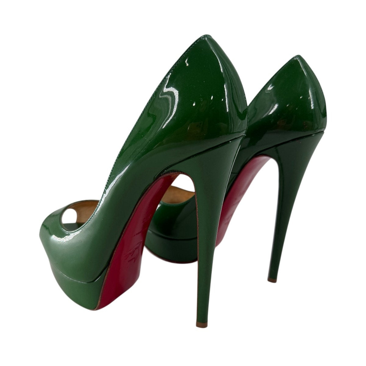Christian Louboutin Patent Leather Lady Peep Platform Pumps Green Size 37.5
