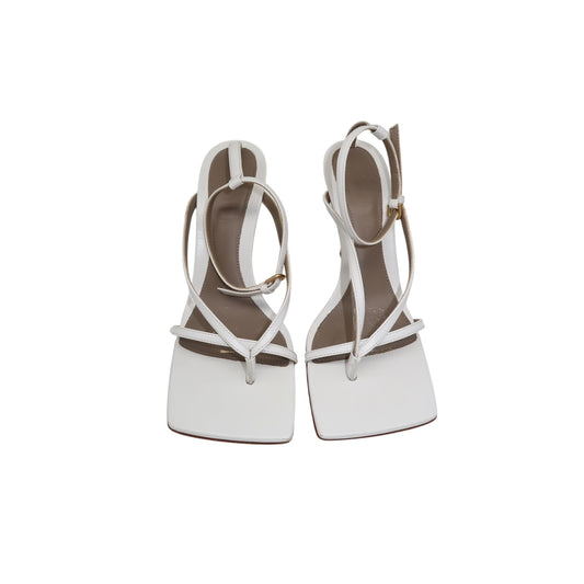 Bottega Veneta White Leather Square Toe Sandals