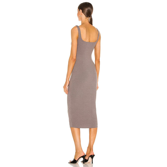 Hours Ribbed Knit Dahlia Cut Out Sleeveless Midi Dress