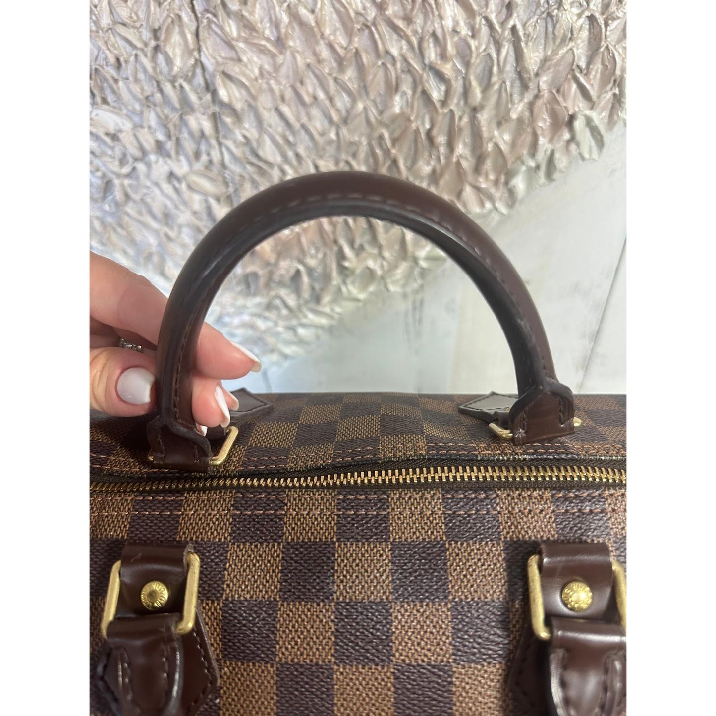 Louis Vuitton Damier Ebene Canvas Monogram Speedy 30 Tote Bag Brown