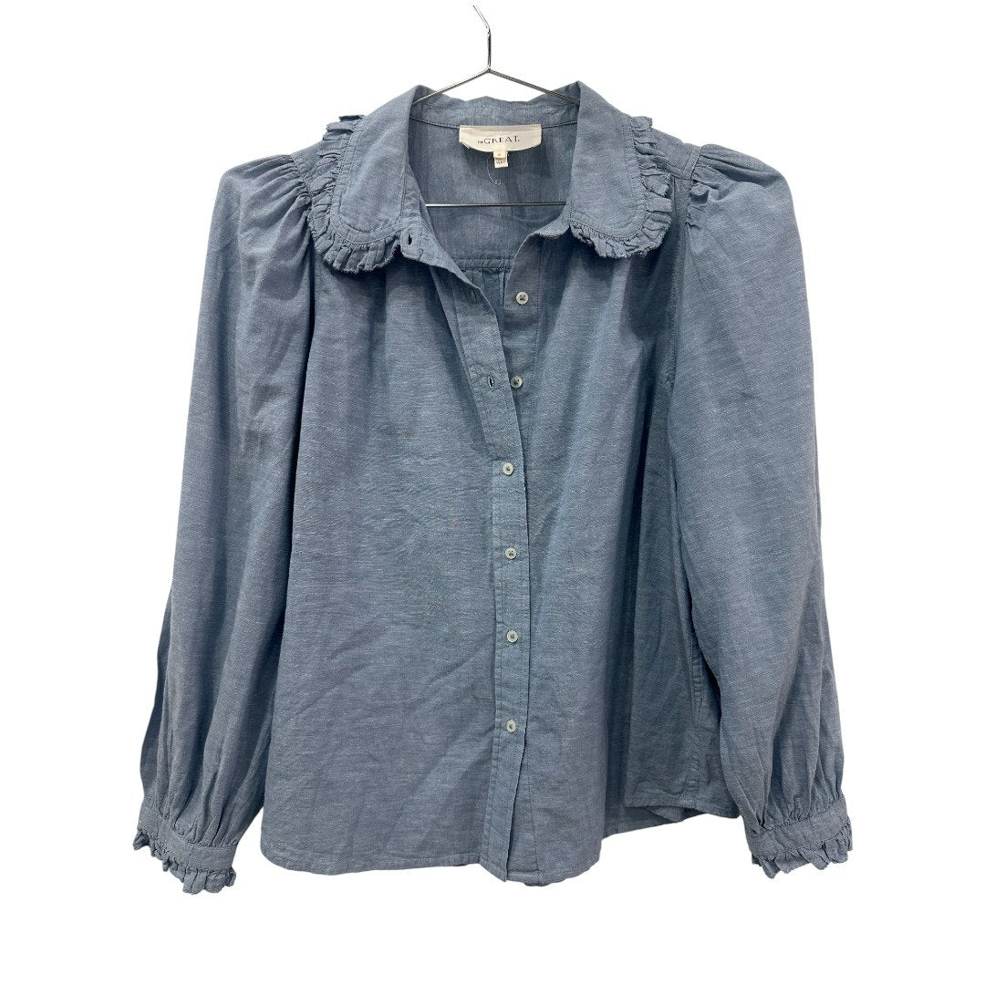 The Great Cotton Chambray Ruffled Collar Blouse Maxi Skirt