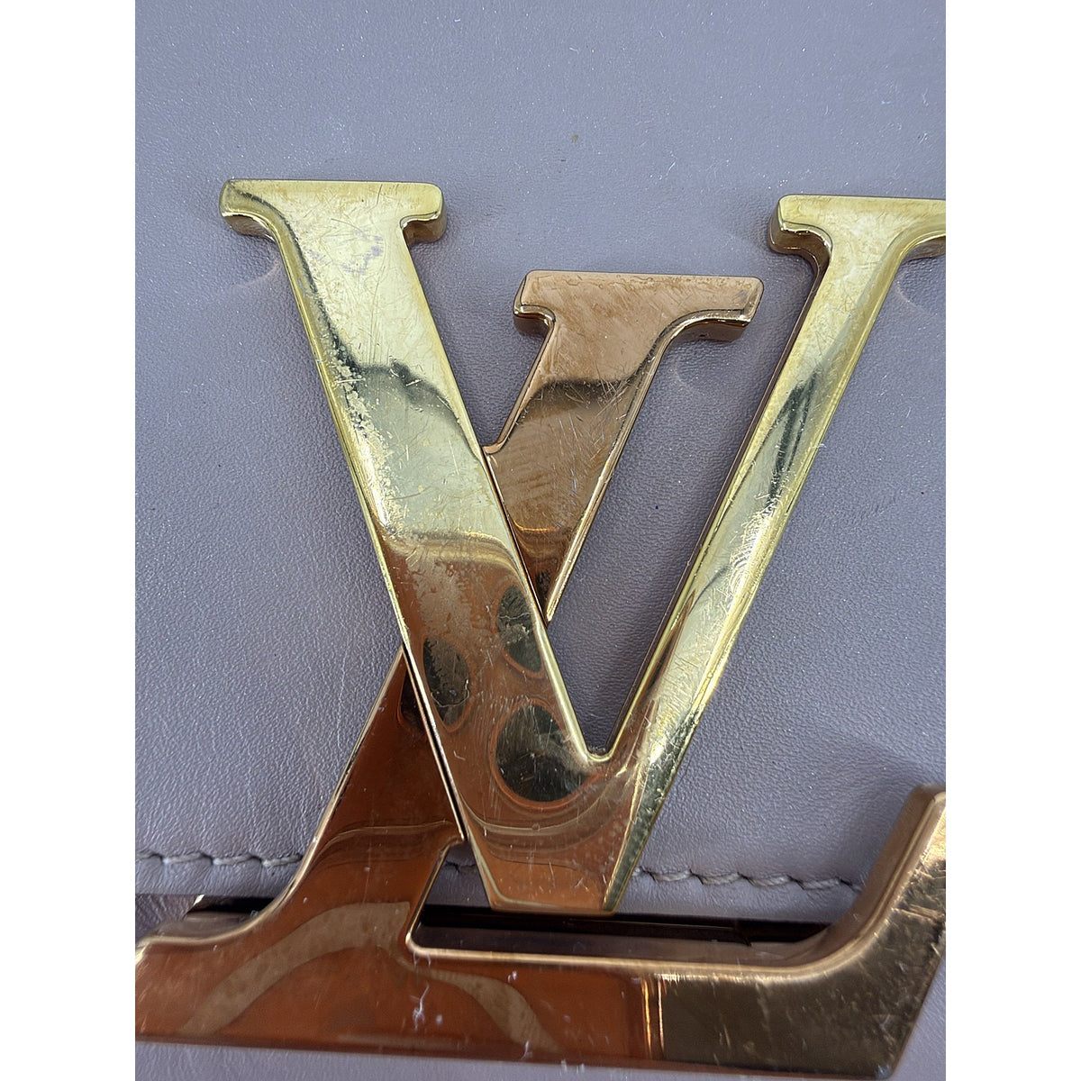 Louis Vuitton Chain Louise MM Taupe Calfskin Gold LV Flap Chain Shoulder Bag