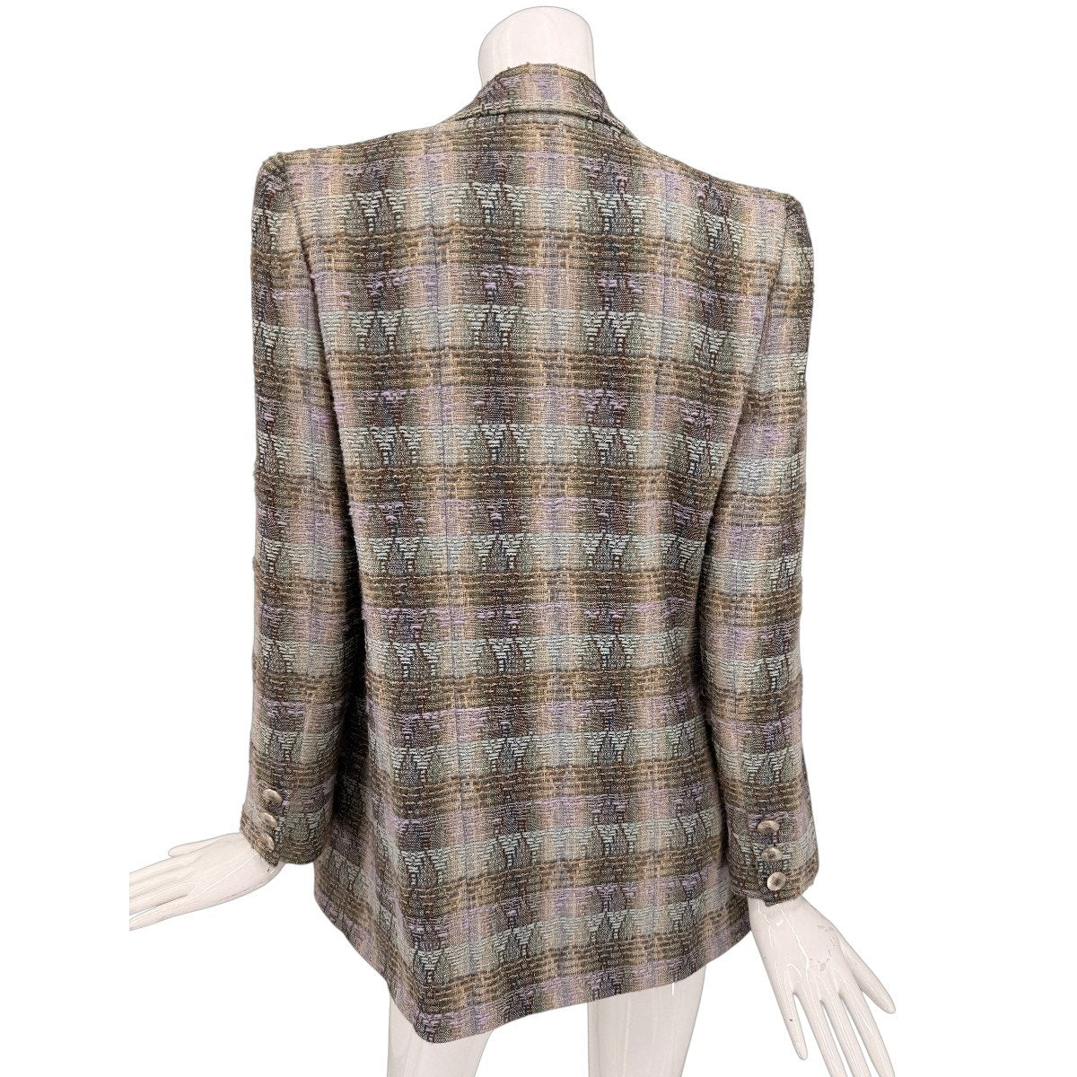 Chanel Boutique Plaid Wool Tweed Double Breasted Blazer Jacket