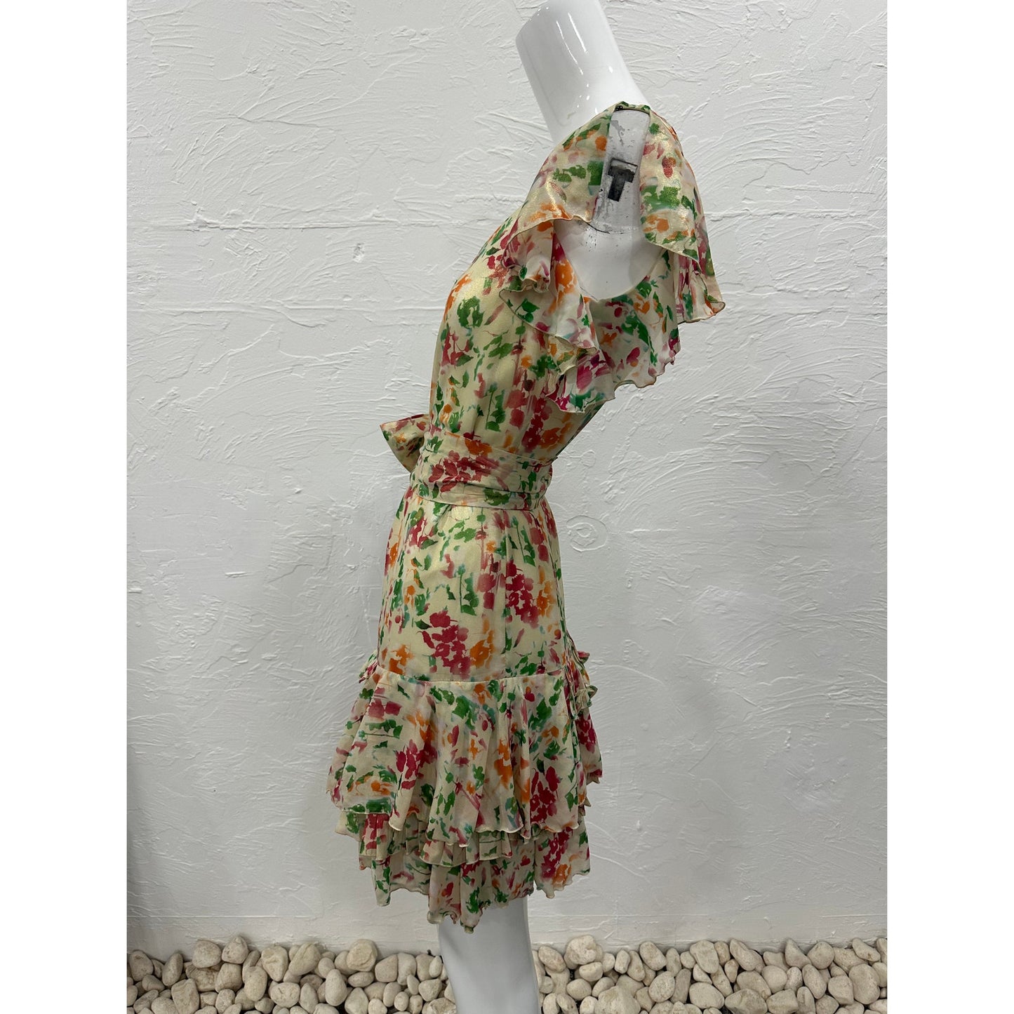 Diane Von Furstenberg Floral Print Ruffle Tiered Belted Mini Dress Multi Size 2