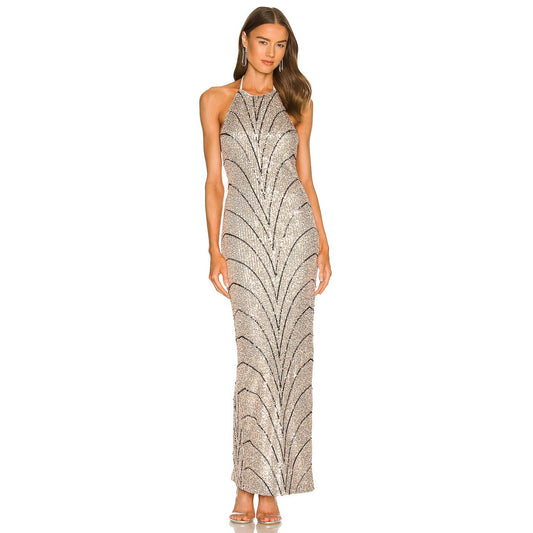 MIchael Costello x Relove Sequin Halter Neck Sheath Maxi Dress