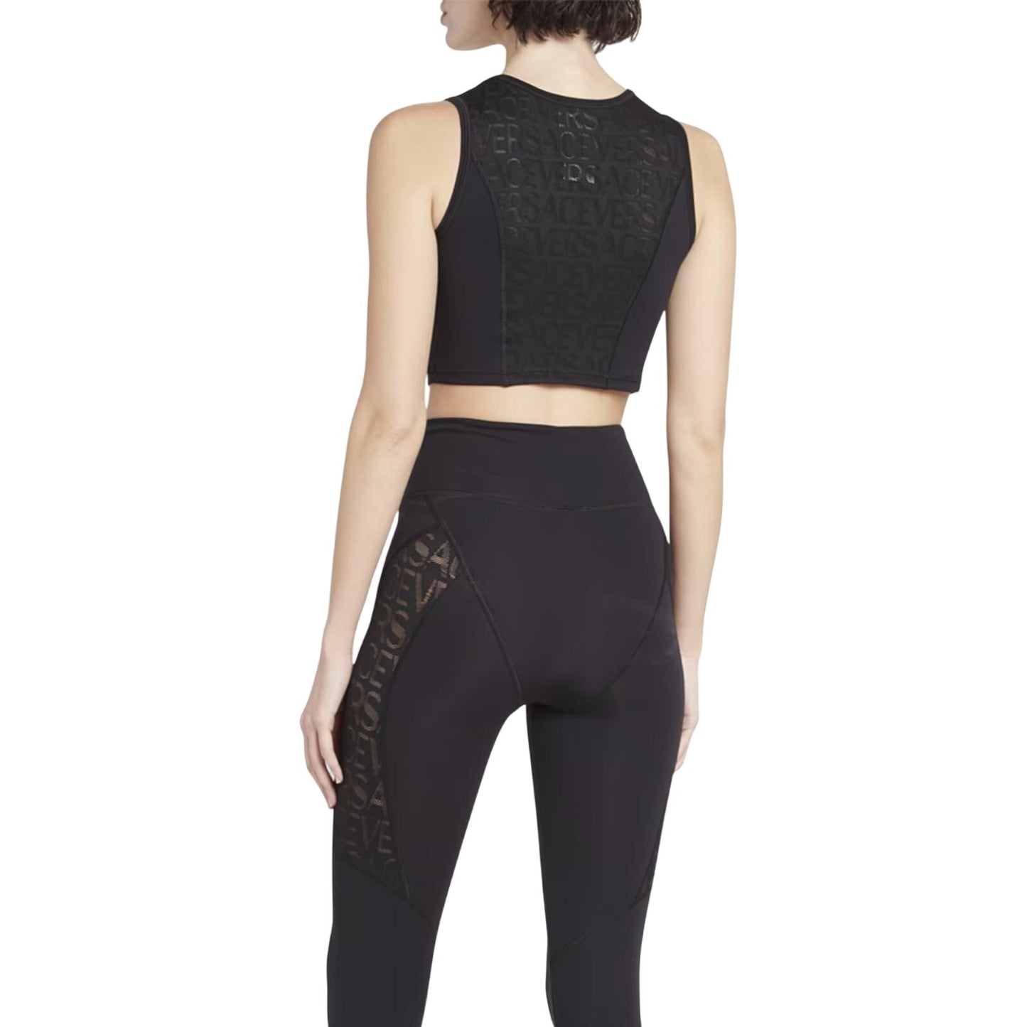 Versace Monogram Mesh Panel Sleeveless Crop Tank Top