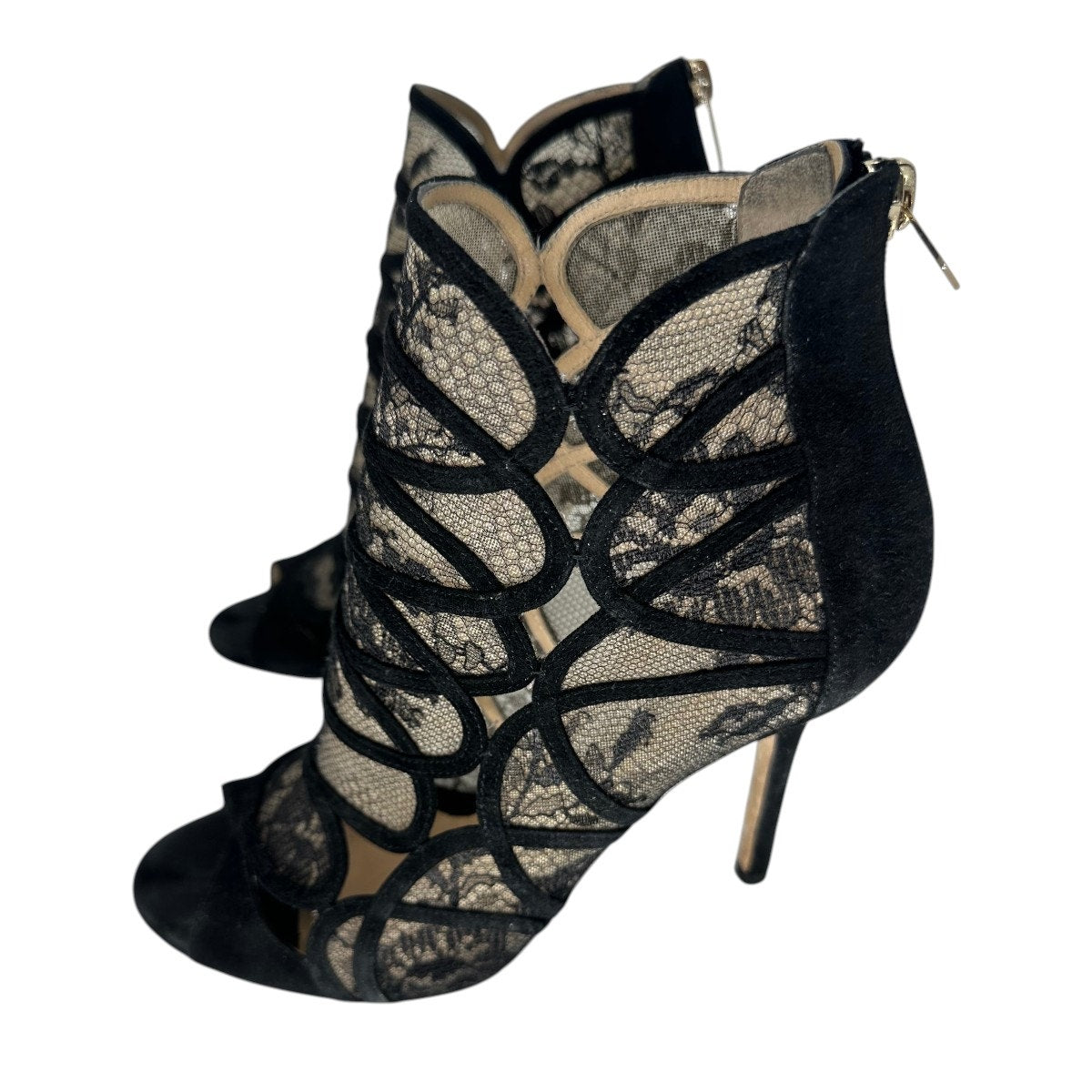 Jimmy Choo Lace Suede Trim Fauna Peep Toe Booties Boots