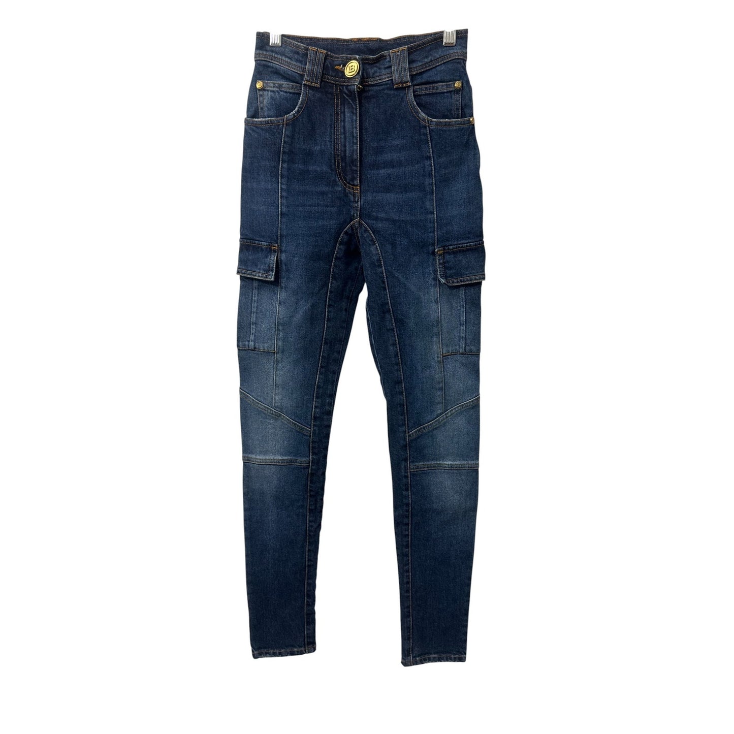 Balmain Faded High-Rise Denim Skinny Jeans Blue Mid Denim Women's Size 34