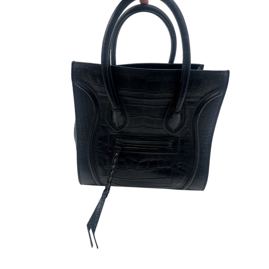 Celine Leather Croc Embossed Phantom Luggage Tote Bag