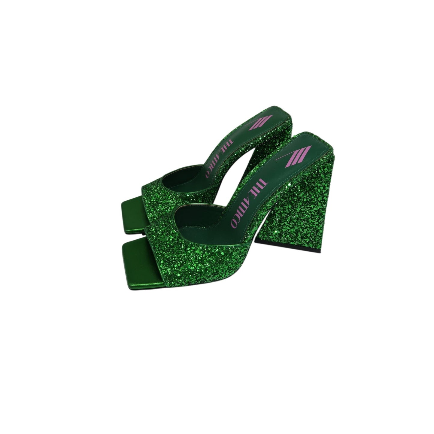 The Attico Green Devon 115 Square Toe Slide Sandals
