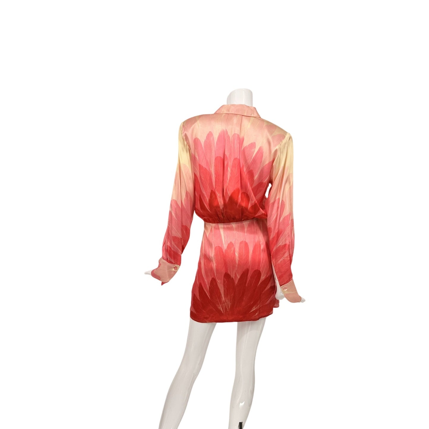 Alexis Satin Feather Print Vento Mini Shirt Dress