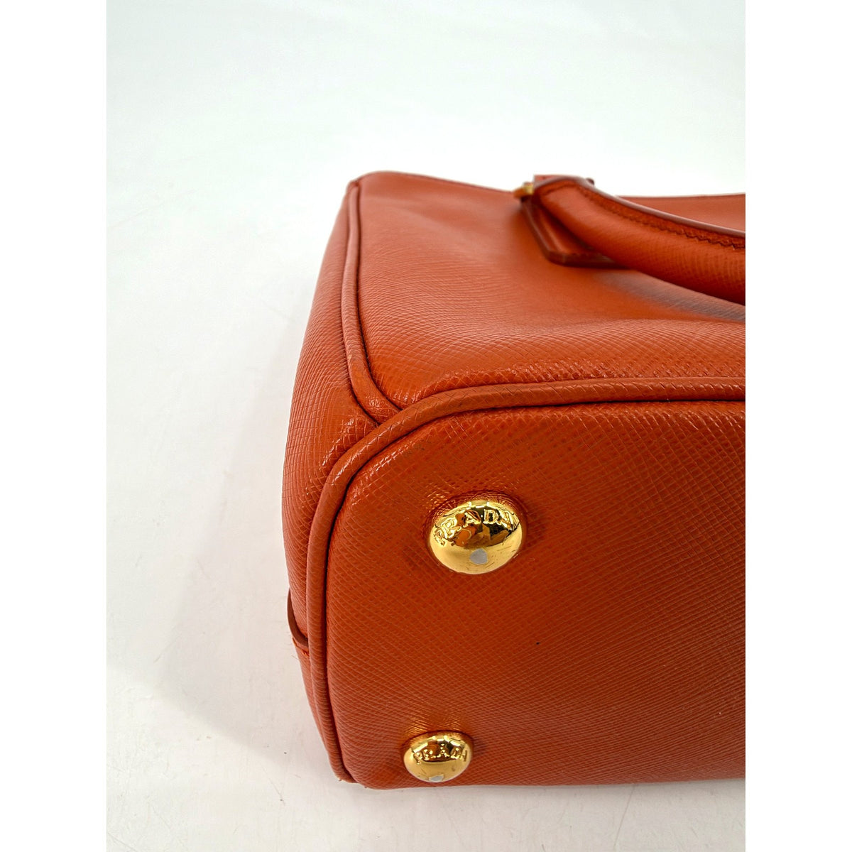 Prada Galleria Saffiano Leather Small Double Zip Tote Orange Gold Hardware Strap