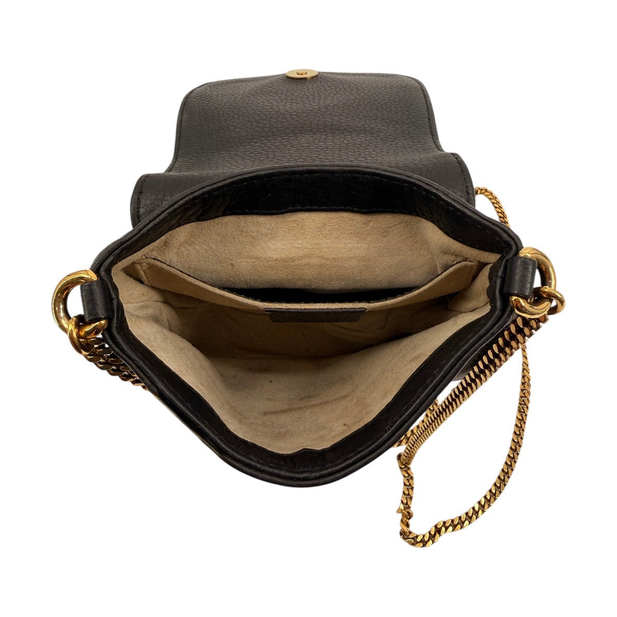 Gucci 1973 Pebbled Leather Gold Tone Chain Shoulder Bag Black Women's Designer