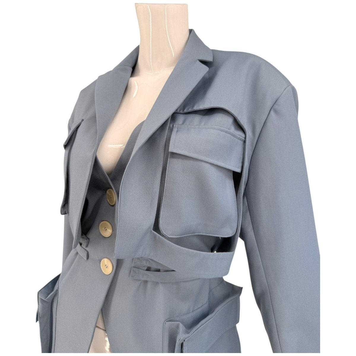 Studio Patchwerk Collared Button Front Belted Blazer