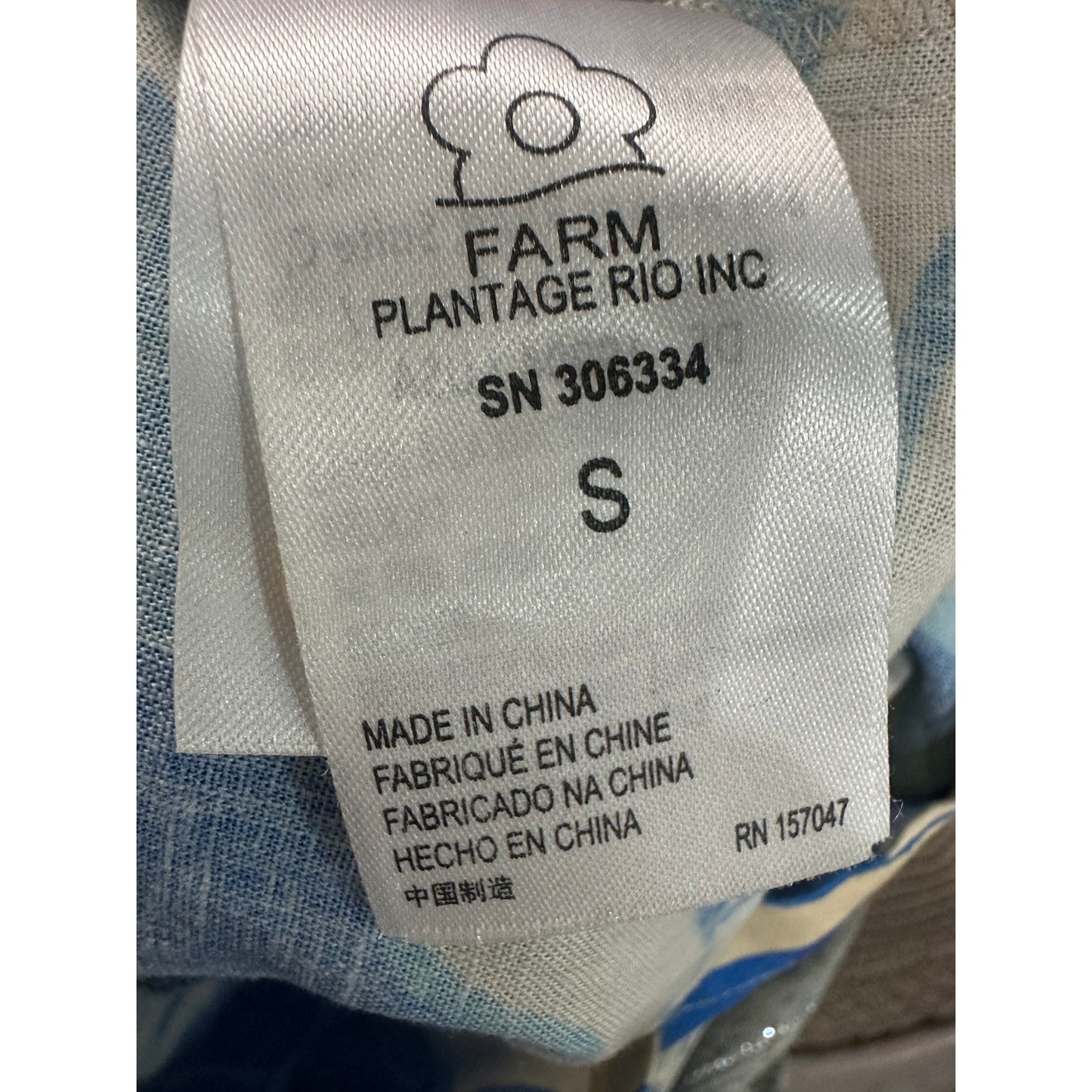 Farm Rio Tropical Groove Collared Button Front Belted Romper Blue Women's Size S