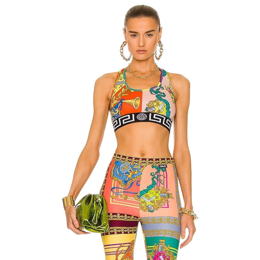 Versace Royal Rebellion Print Racerback Sports Bra