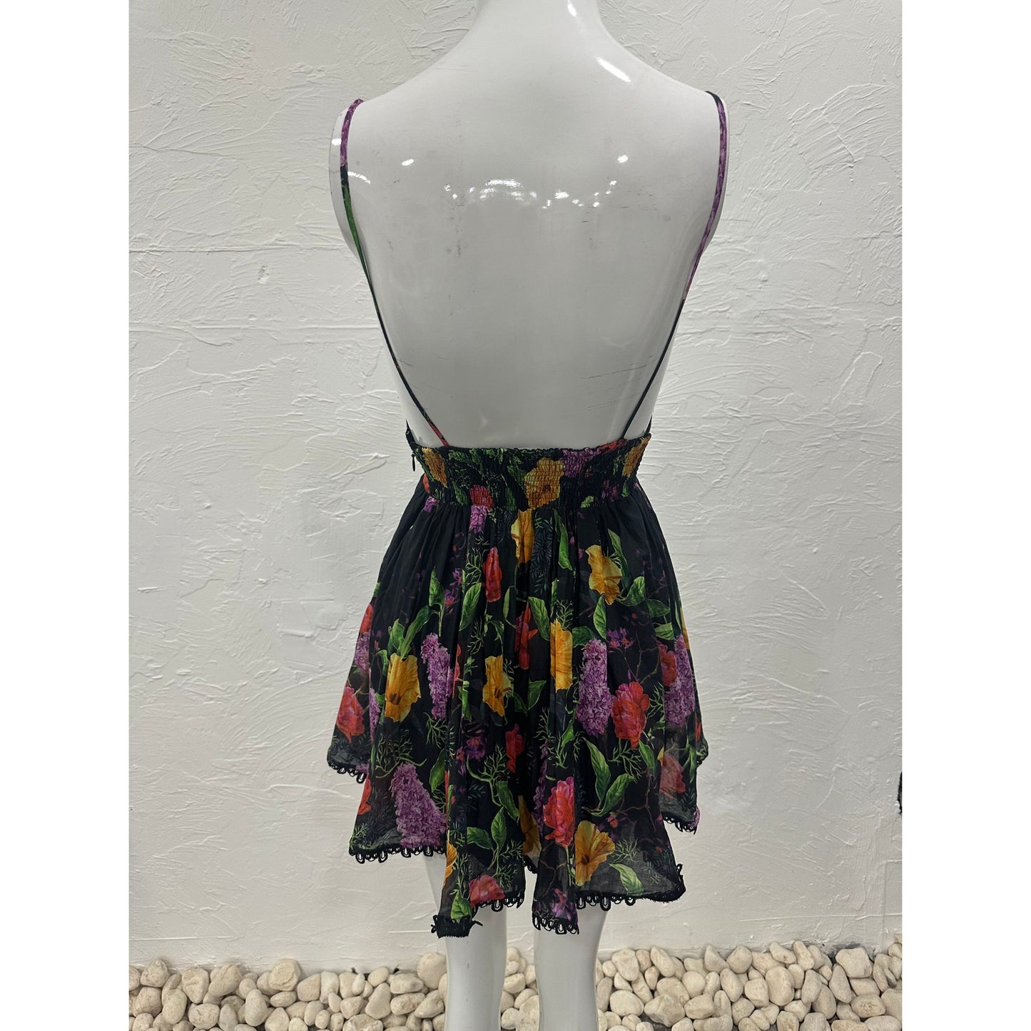 Charo Ruiz Cotton Floral Print Lace Trim Issya Mini Dress Women's