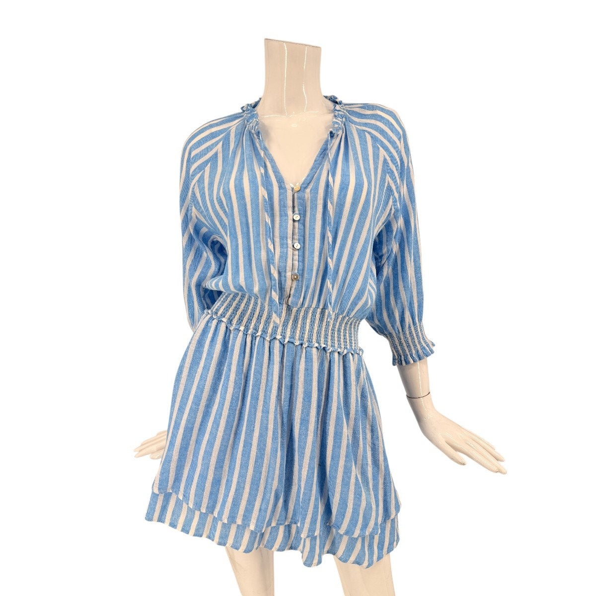 Rails Linen Blend Crystal Smocked Mini Dress Lake Stripe