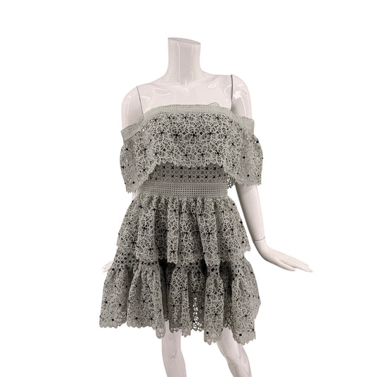 Self-Portrait Guipure Lace Floral Off-Shoulder Mini Dress