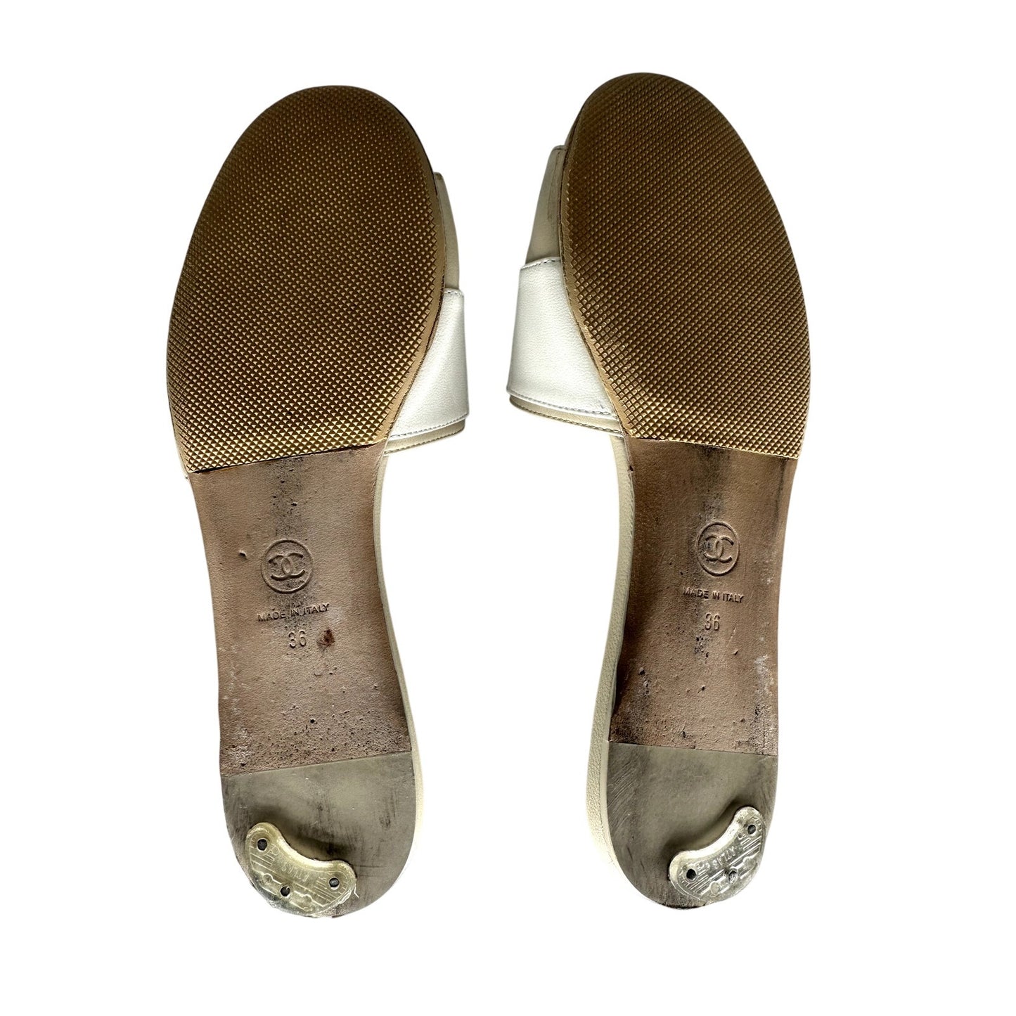 Chanel Leather Pearl Crystal CC Logo Slide Mules