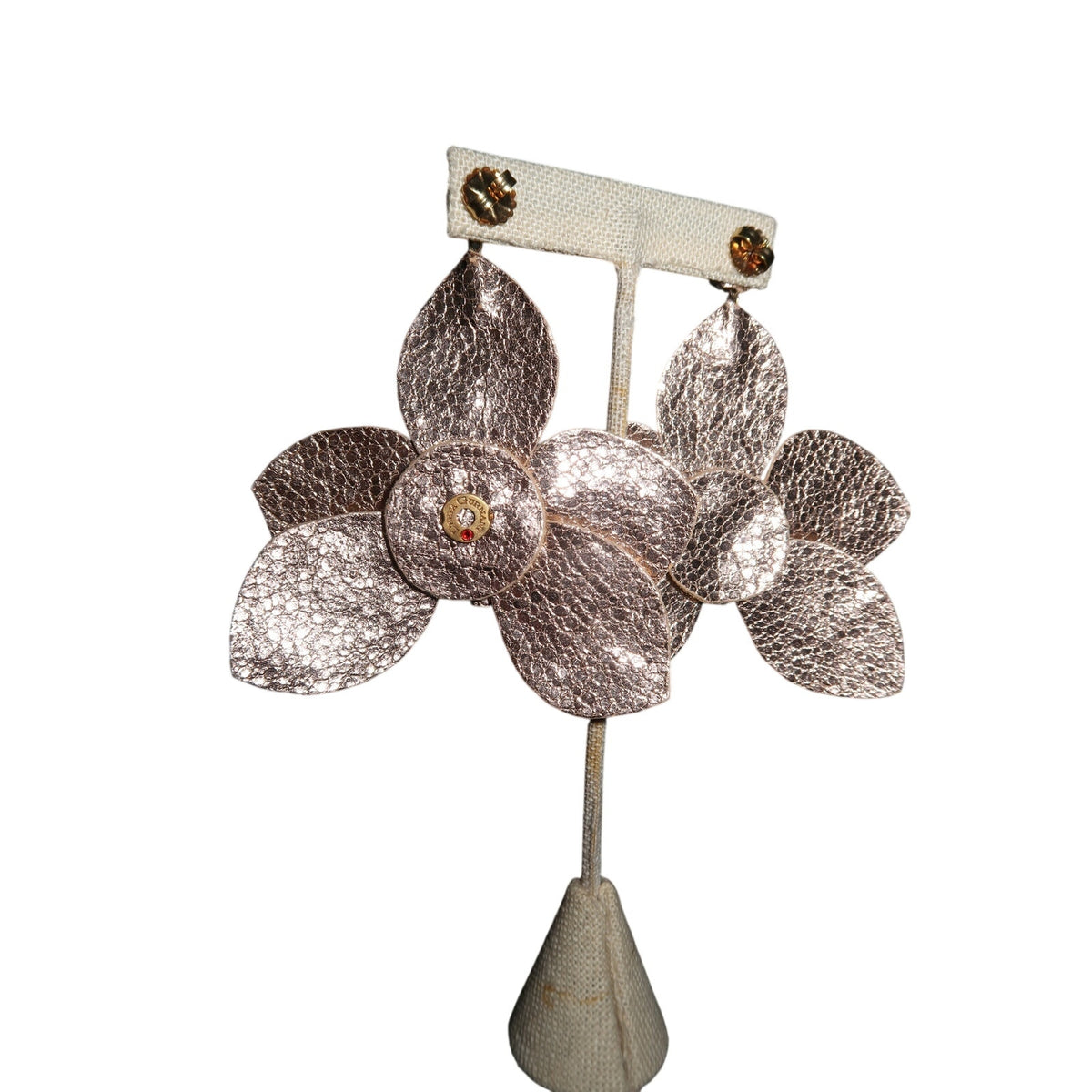 Deepa Gurnani Flower Beaded Dangle Earrings Ivory Gold Bronze Statement