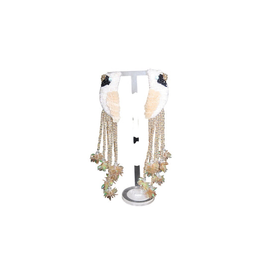Olivia Dar White Peacock Beaded Earrings Hand Embroidered Statement