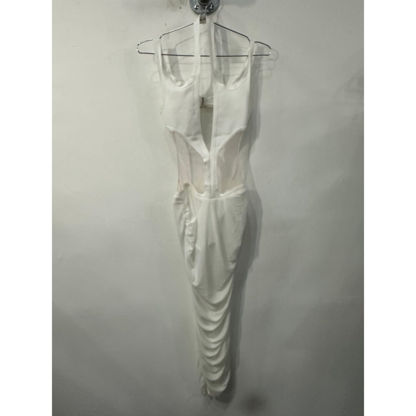 Sexy Alluring Ruched Mesh Cutout Bandage Midi Dress