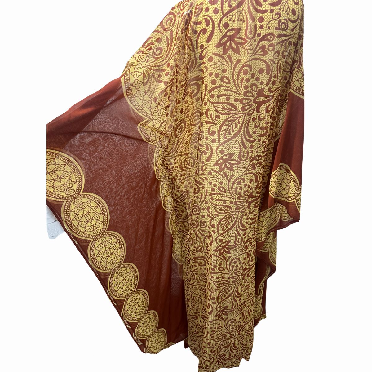 Elsa Cohen Printed Batwing Sleeves Caftan Maxi Dress