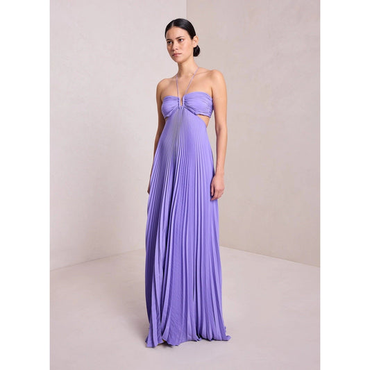 A.L.C. Satin Cut-Out Pleated Moira Maxi A-Line Dress Bellflower