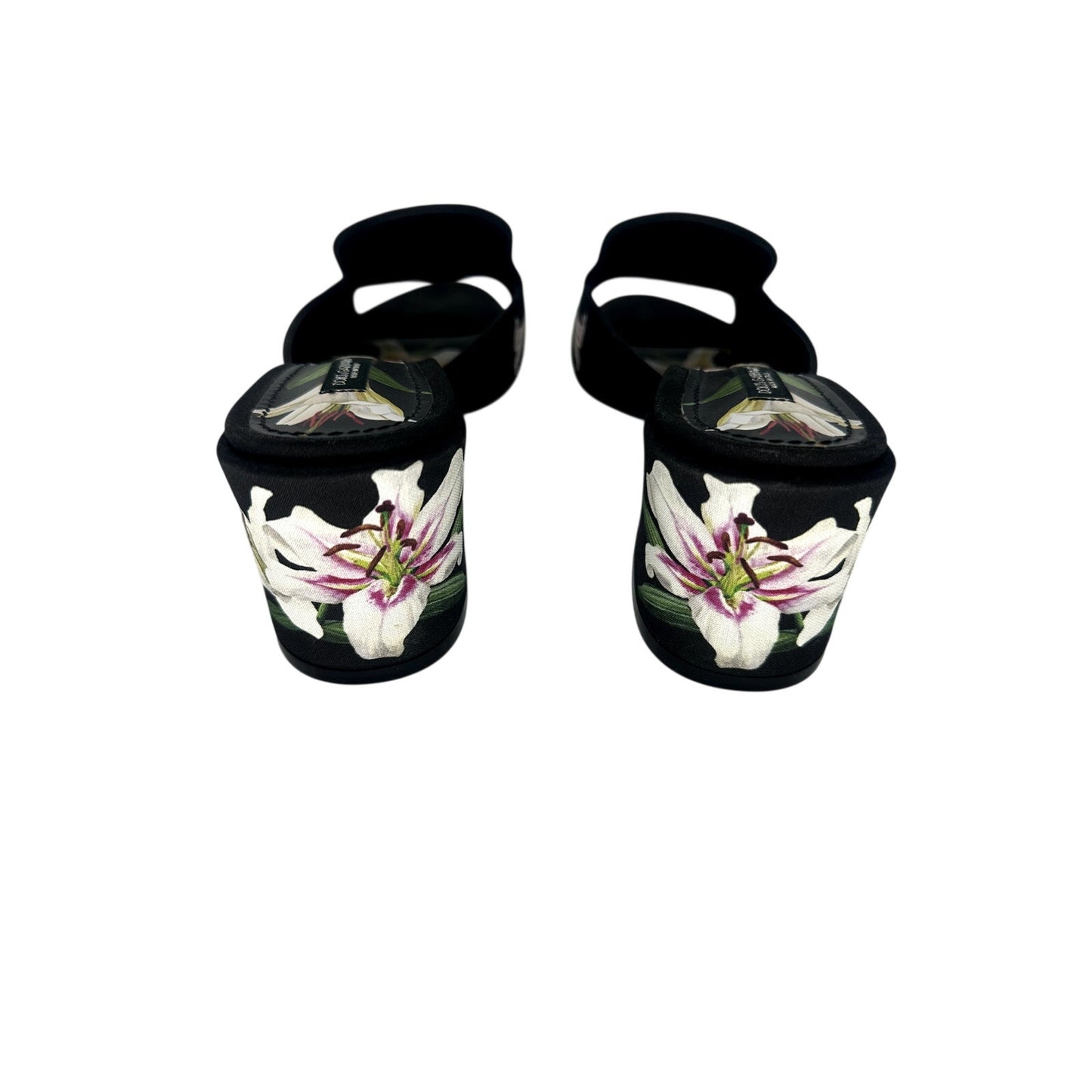 Dolce & Gabbana Satin Floral Print Crystal Low Heel Slide Sandals