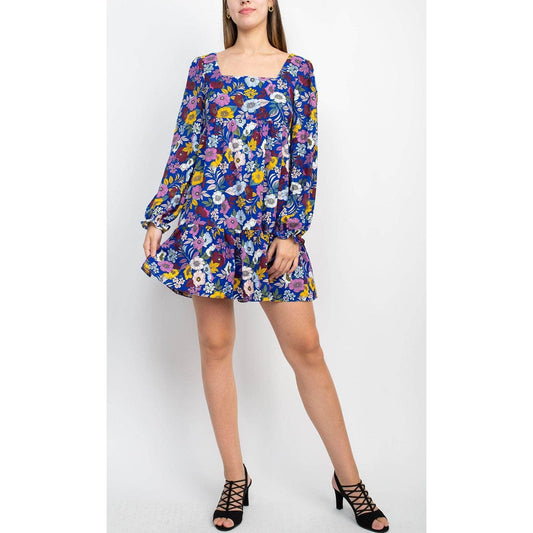 BCBG Generation Floral Print Square Neck Casual Mini Dress