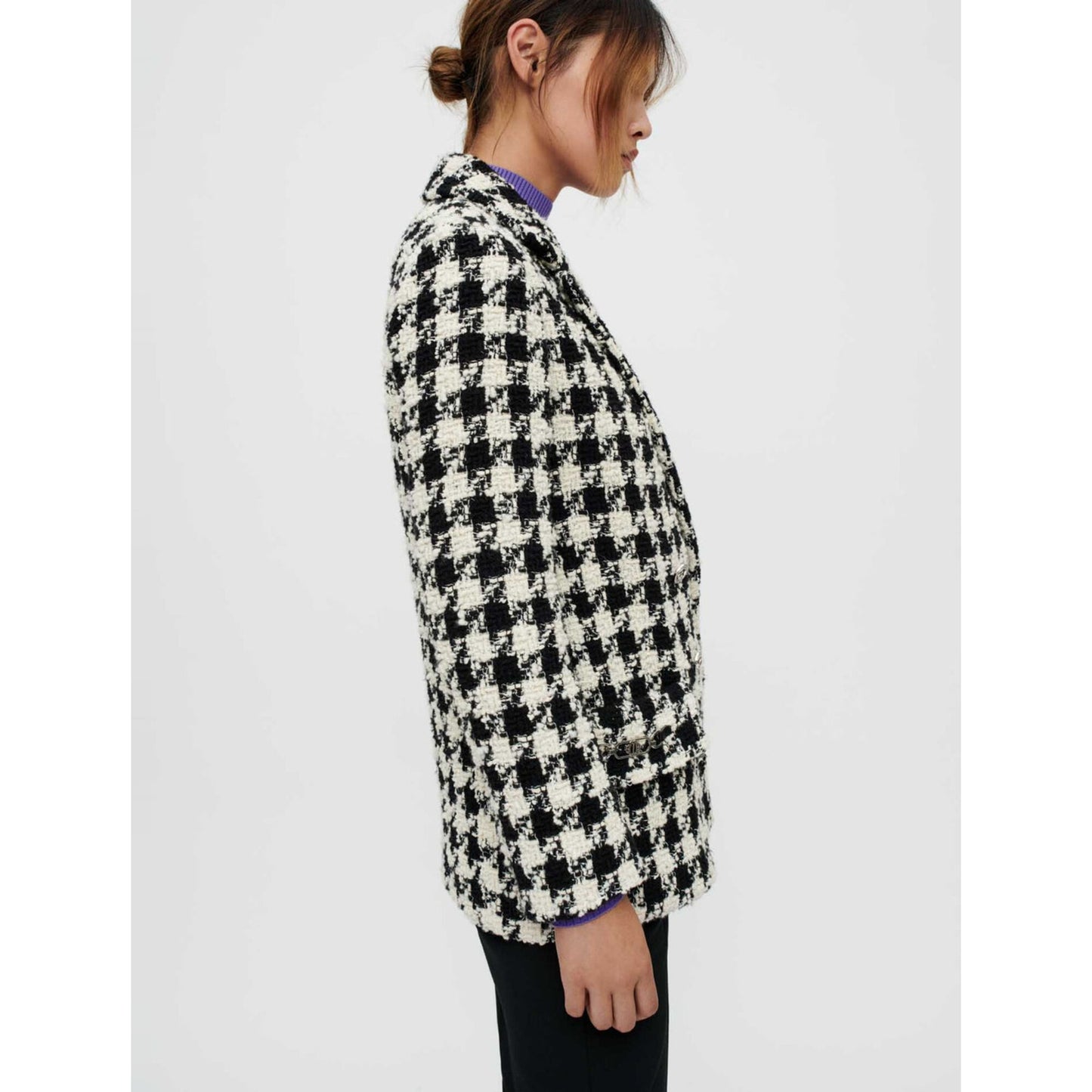 Maje Wool-Blend Houndstooth Double-Breasted Jacket