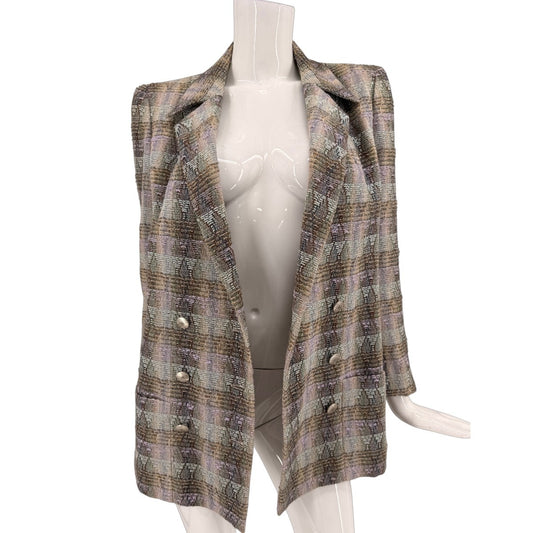 Chanel Boutique Plaid Wool Tweed Double Breasted Blazer Jacket