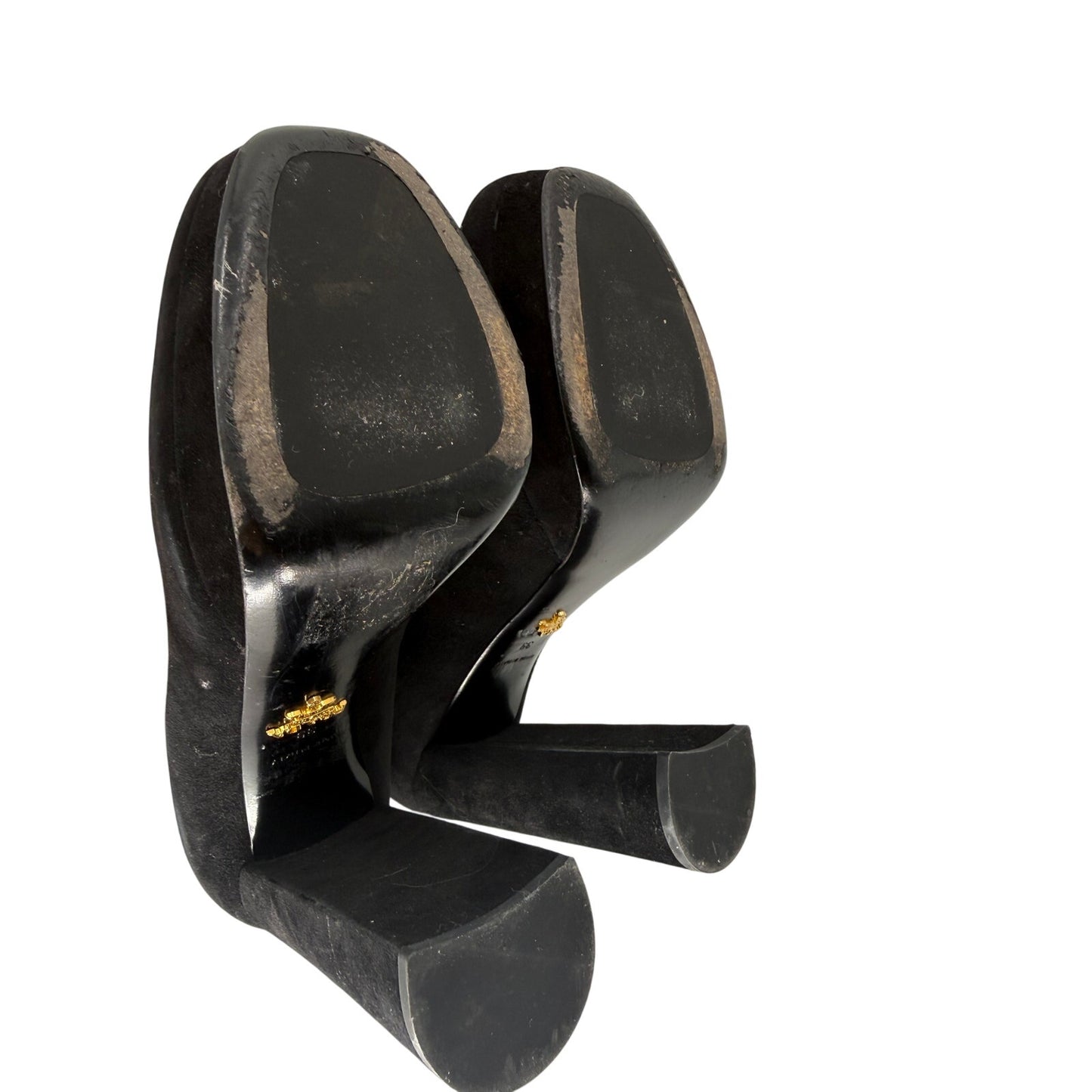 Prada Suede Camoscio Block Heel Platform Pumps