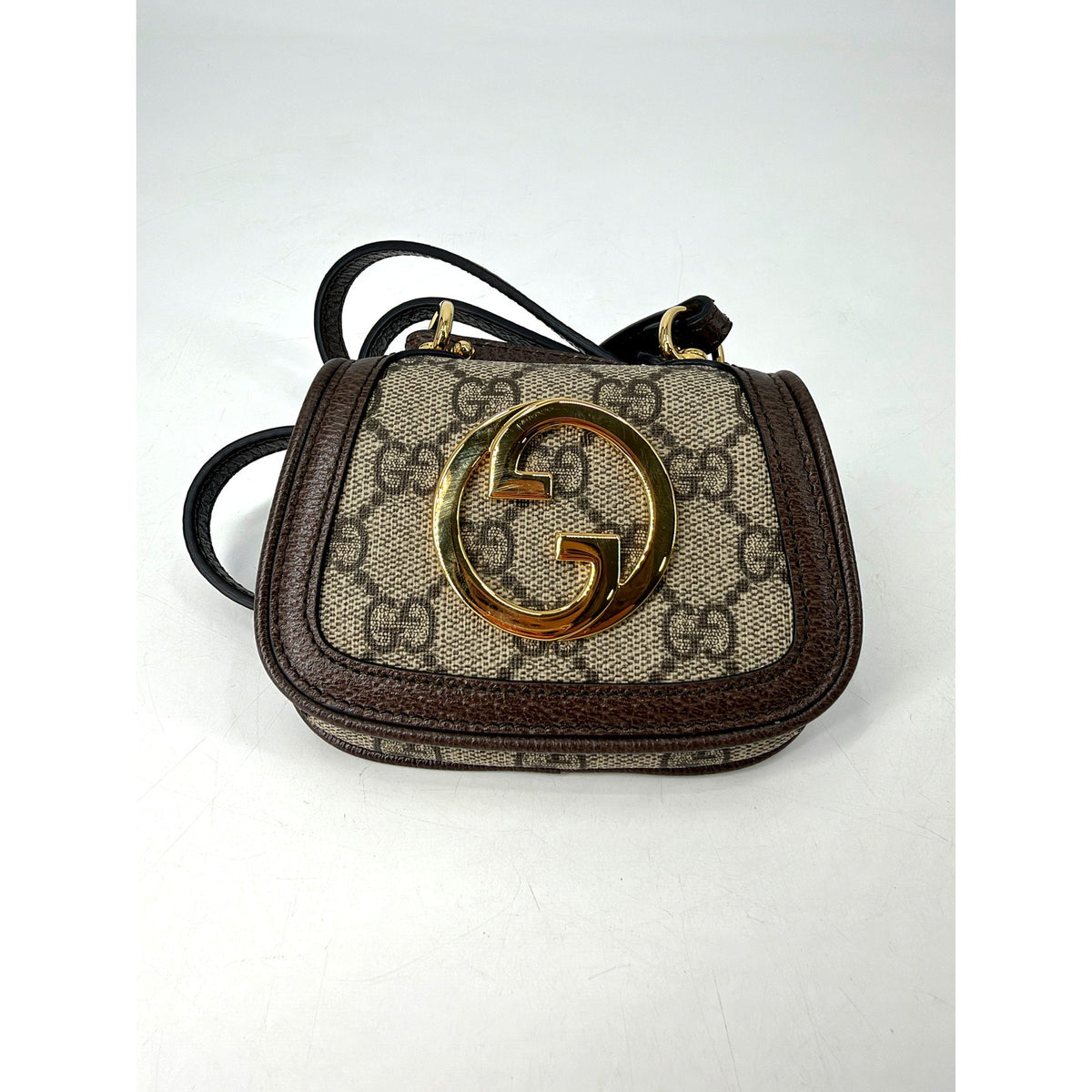 Gucci Blondie Mini GG Supreme Canvas Crossbody Bag Brown Gold Round G