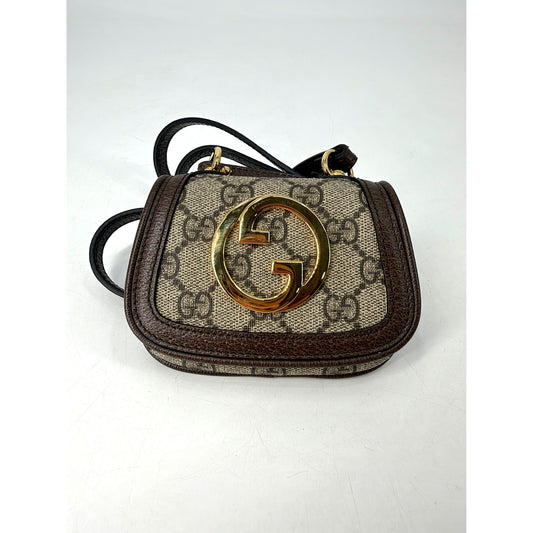 Gucci Blondie Mini GG Supreme Canvas Crossbody Bag Brown Gold Round G