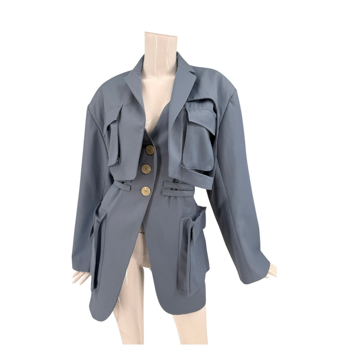 Studio Patchwerk Collared Button Front Belted Blazer