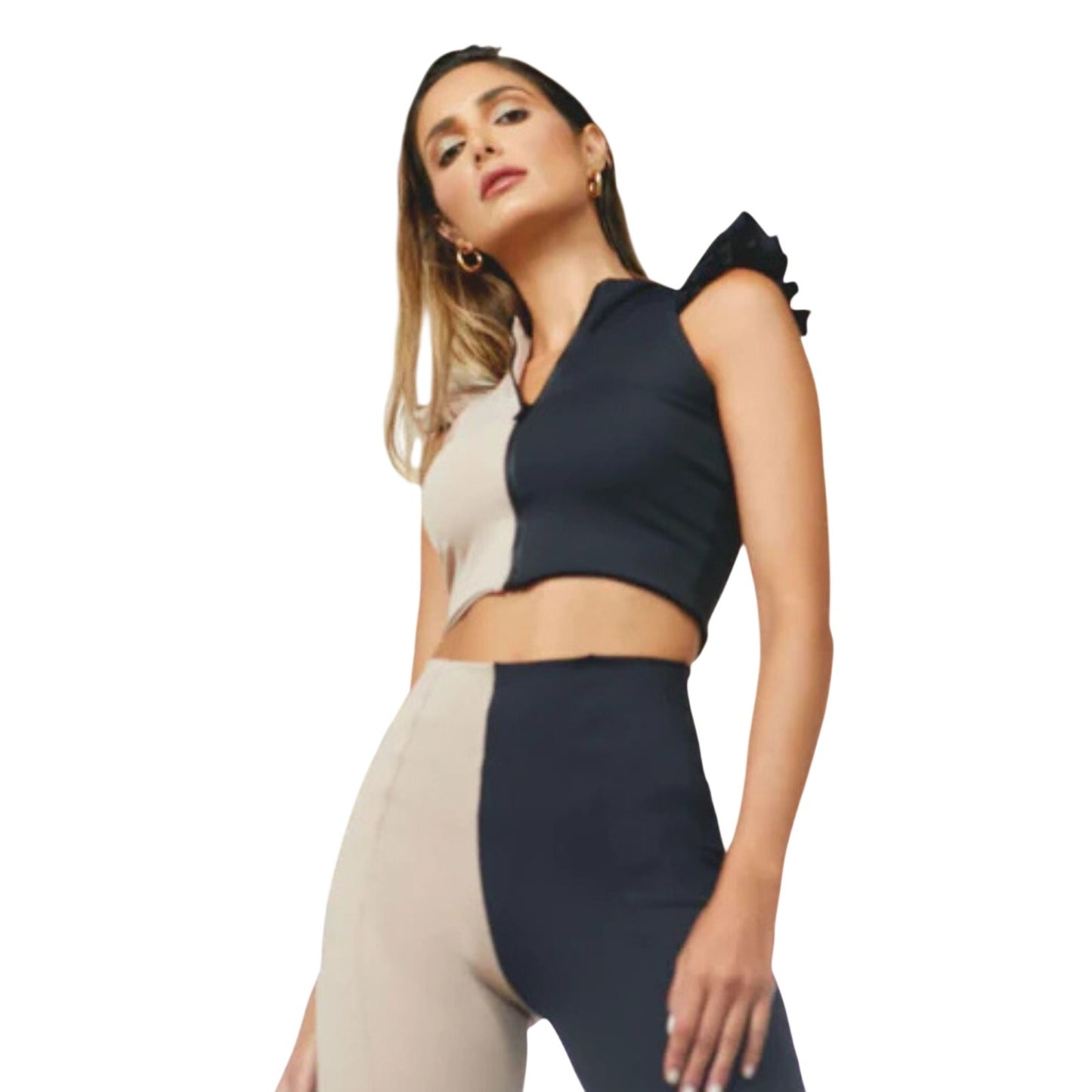 Port de Bras Mila Bi-Color Ruffle Shoulder Top