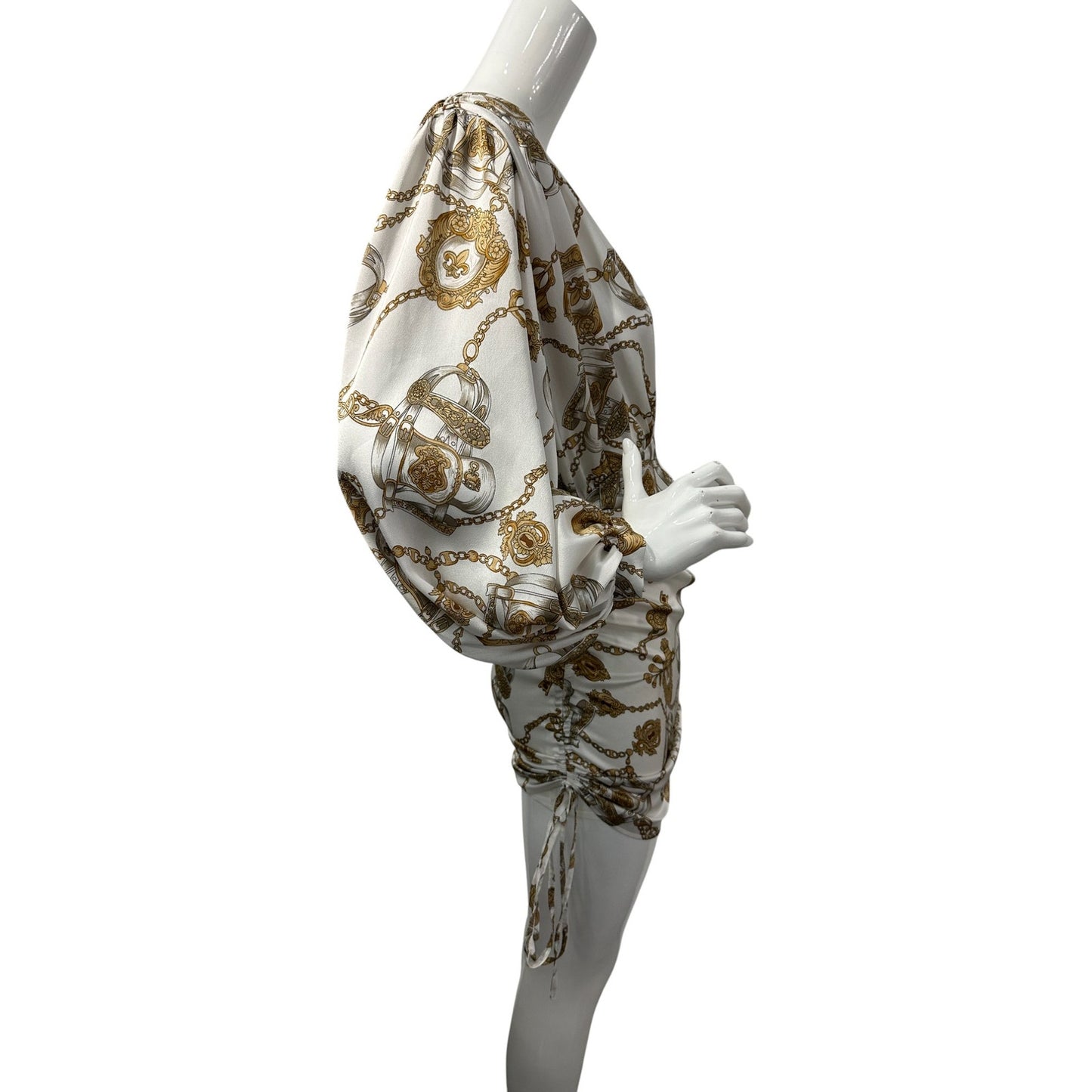 Bronx and Banco Chain Print V-Neck Puff Sleeve Mini Dress Women's