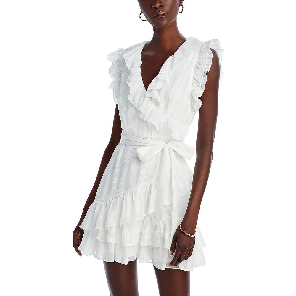 Aqua Ruffle Sleeveless Surplice Fit & Flare Mini Dress
