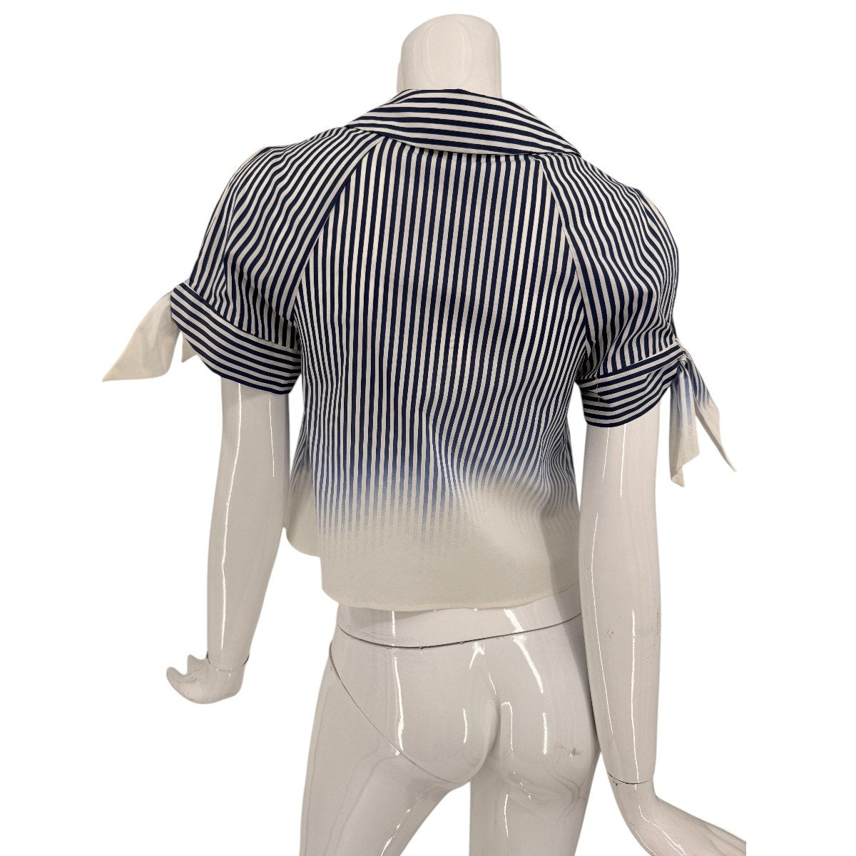 Milly Cotton Blend Collared Tie Sleeve Button Up Shirt