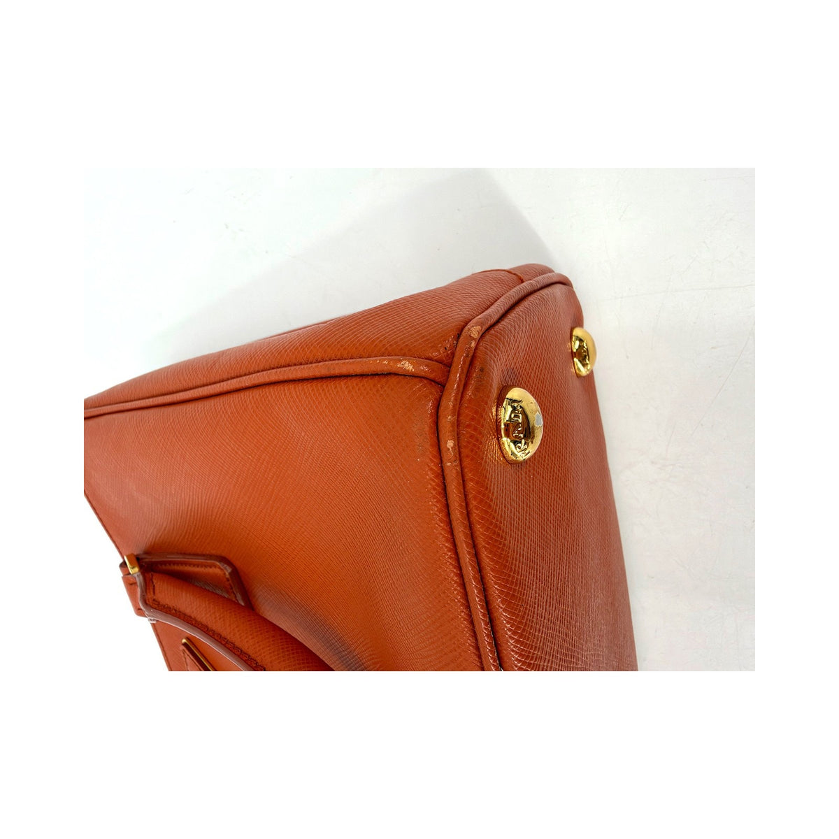 Prada Galleria Saffiano Leather Small Double Zip Tote Orange Gold Hardware Strap