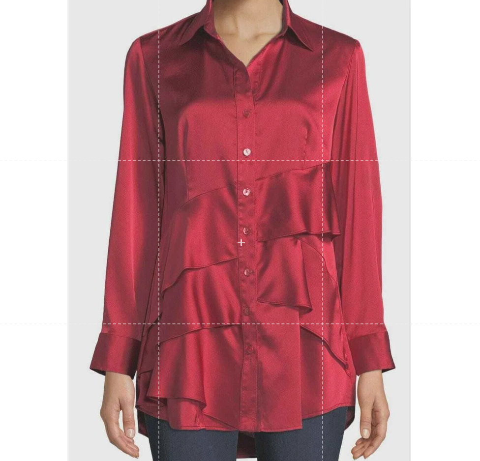 Finley Jenna Satin Ruffle Accent Long Sleeve Button Up Blouse Red Women's Size L