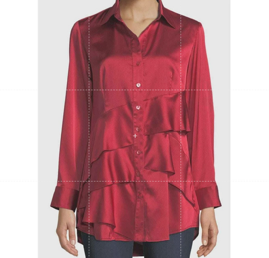 Finley Jenna Satin Ruffle Accent Long Sleeve Button Up Blouse Red Women's Size L