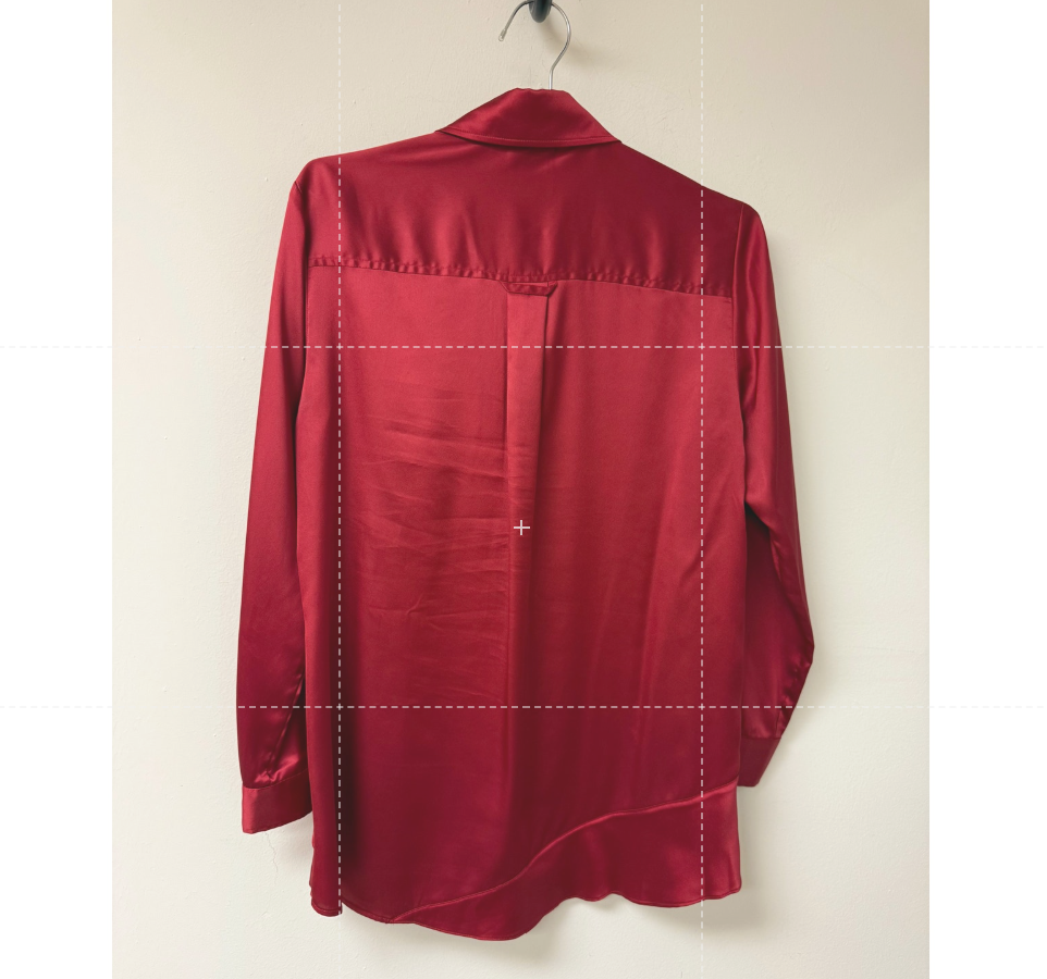 Finley Jenna Satin Ruffle Accent Long Sleeve Button Up Blouse Red Women's Size L