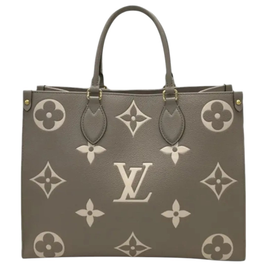Louis Vuitton On-The-Go Tote Bag Tourterelle/Crème Empreinte Leather Monogram