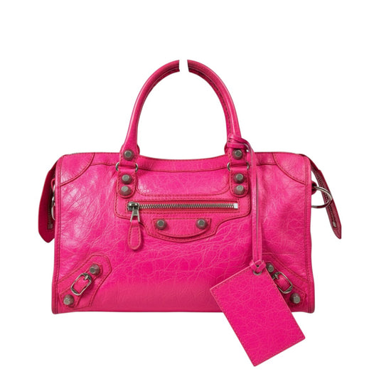 Balenciaga Leather Classic Small City Bag Hot Pink