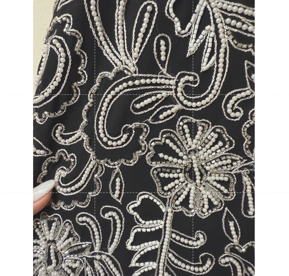 J Kara Scallop Beaded Sleeveless A-Line Maxi Dress w/ Sheer Scarf Black Size 14