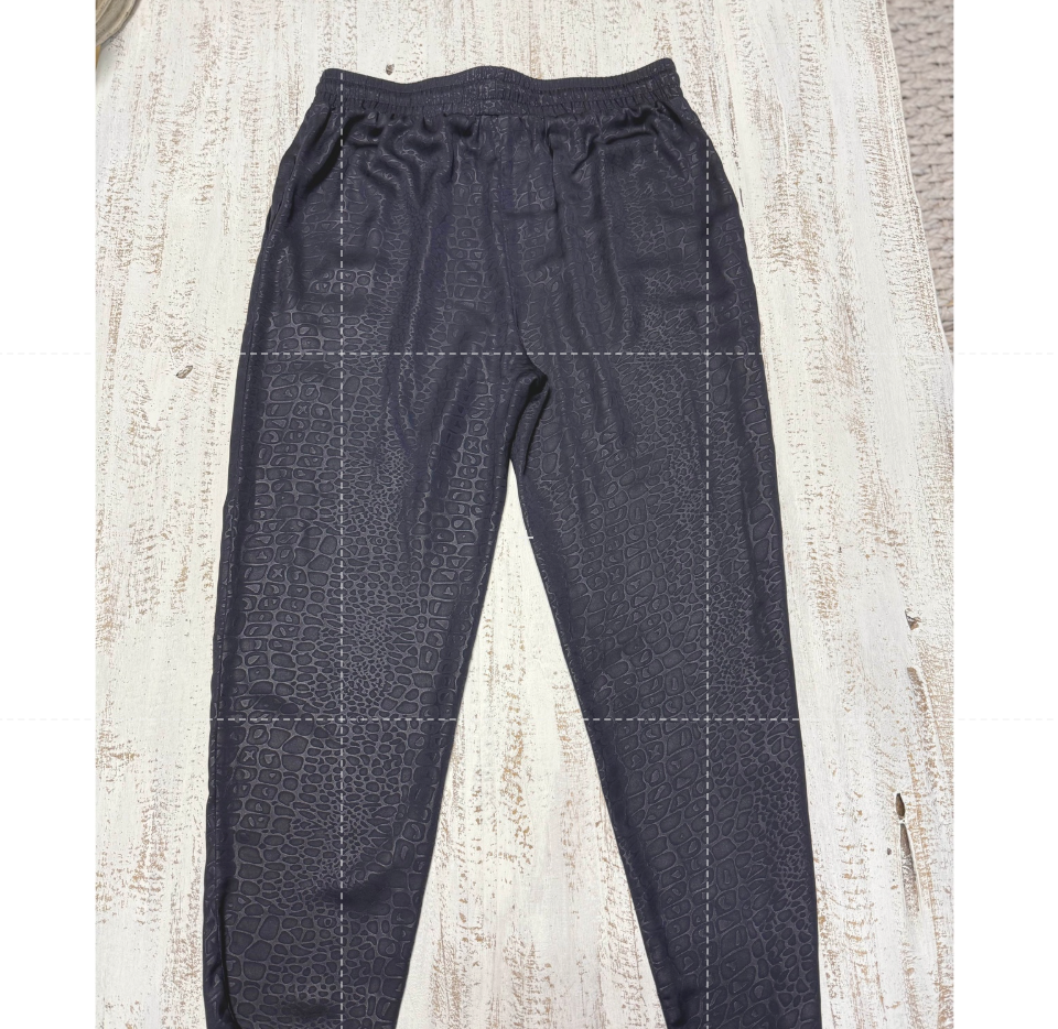 Krisa Crocodile Print Drawstring Straight Pants Black Women's Size M